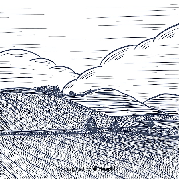 Farm landscape in hand drawn style