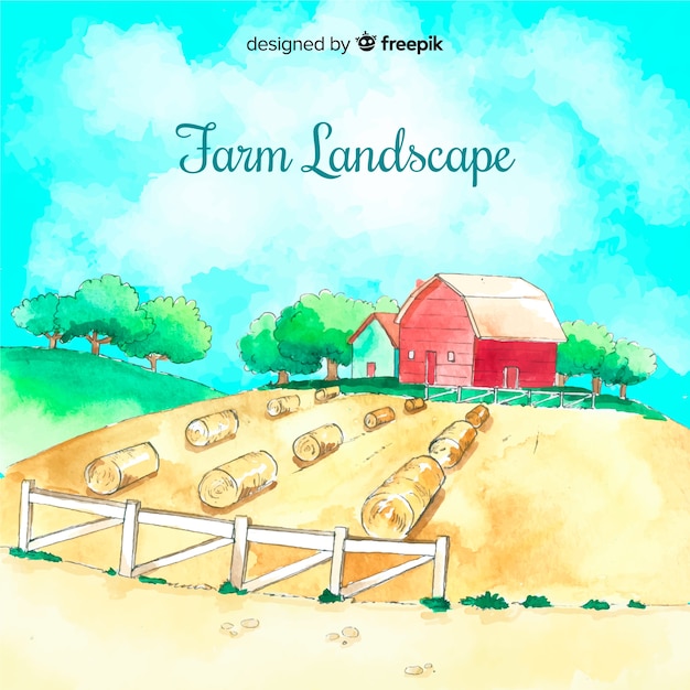 Бесплатное векторное изображение Фермерский пейзаж в стиле акварели