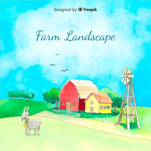 Free vector farm landscape in watercolor style