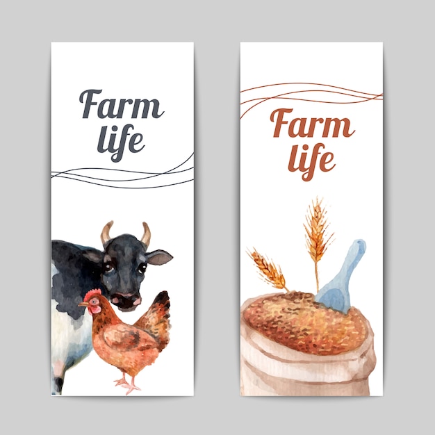 Free vector farm life vertical flat banners set