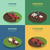 Free vector farm machinery 4 isometric compositions