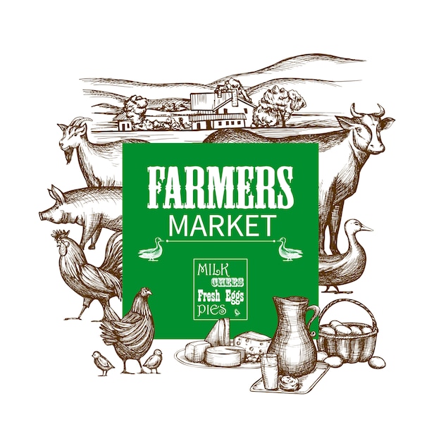 Бесплатное векторное изображение Рамка рынка фермы