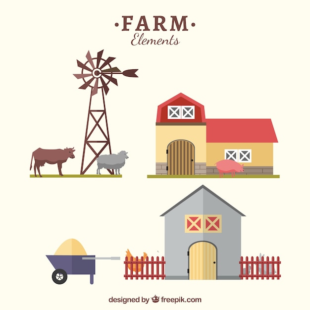 Free vector farm objects in flat style