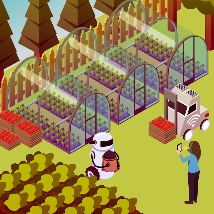 Free Vector farm operator robots composition
