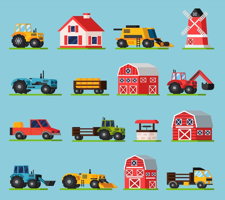 Free Vector farm orthogonal flat icons set