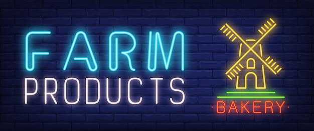 Free vector farm products neon text with wind mill