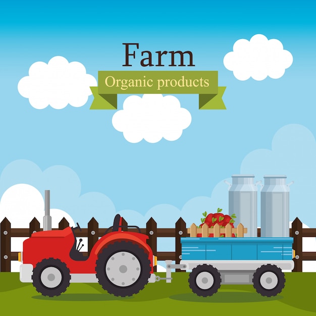 Free vector farm scene organic products label