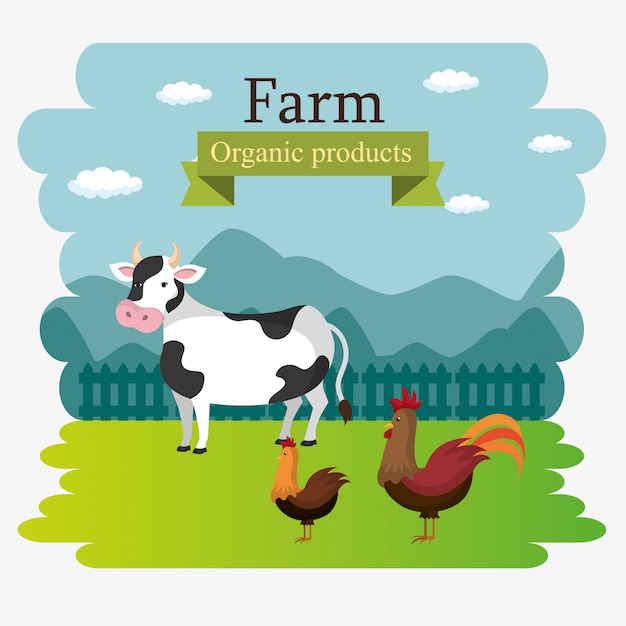 Free vector farm scene organic products label