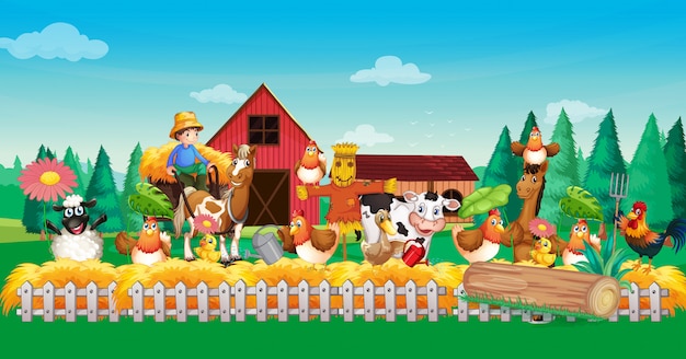 Farm scene with animal farm cartoon style