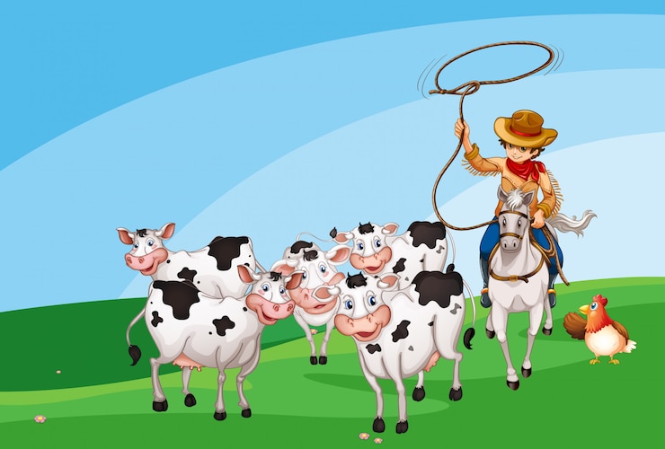 मुफ़्त वेक्टर farm scene with animal farm cartoon style