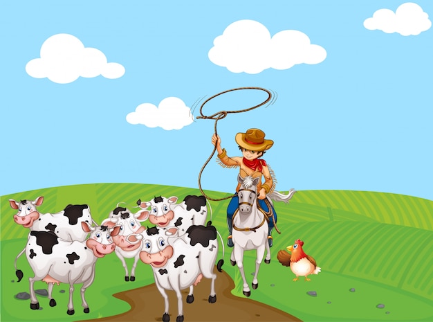 Farm scene with animal farm cartoon style