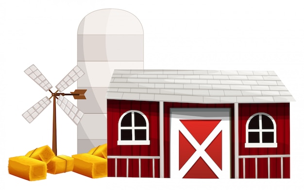 Free vector farm scene with silo and barn