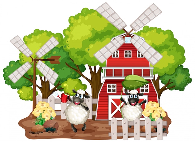 Farm theme background with farm animals