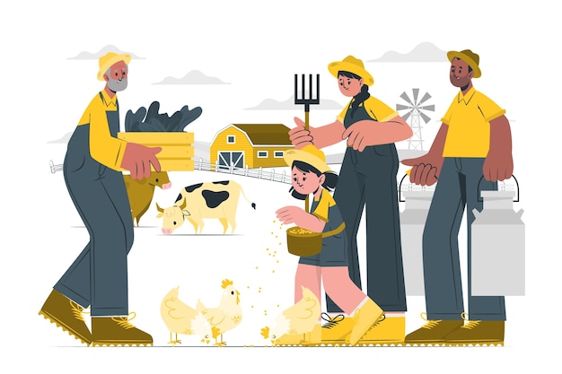 Vettore gratuito illustrazione del concetto di famiglia di agricoltori