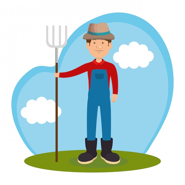 Free vector farmer in the farm scene