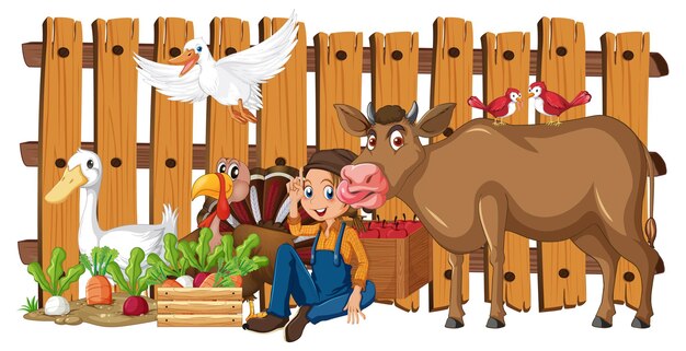 Farmer and many animals