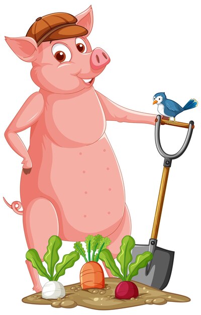 Farmer pig holding shovel