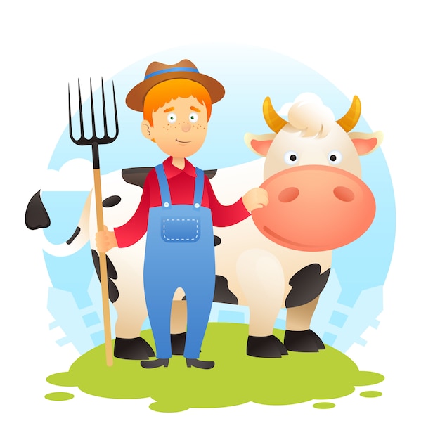 Free vector farmer with cow