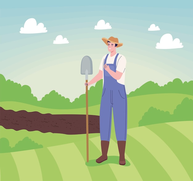 Farmer with shovel scene