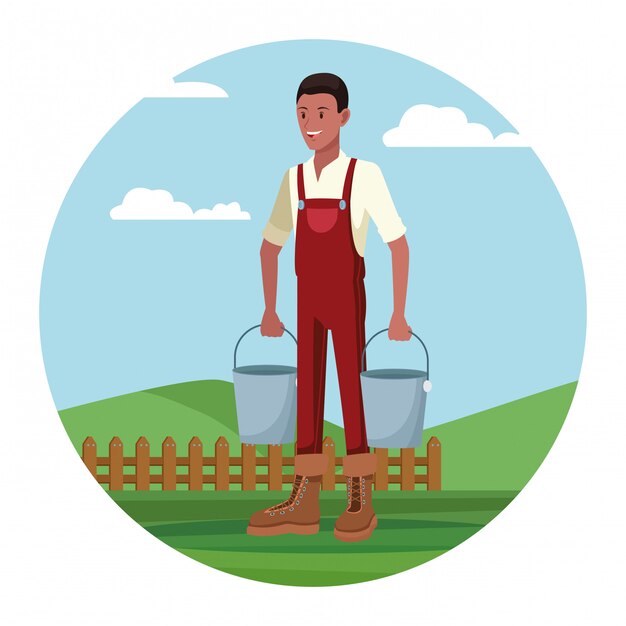 Farmer working in camp cartoon