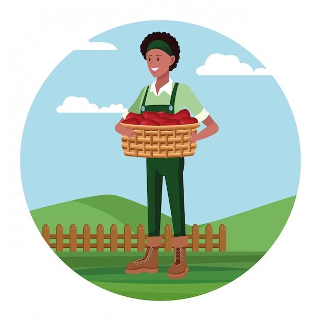 Free vector farmer working in camp cartoon