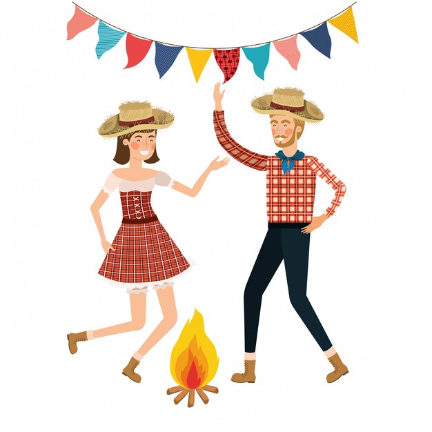 Farmers couple dancing with straw hat