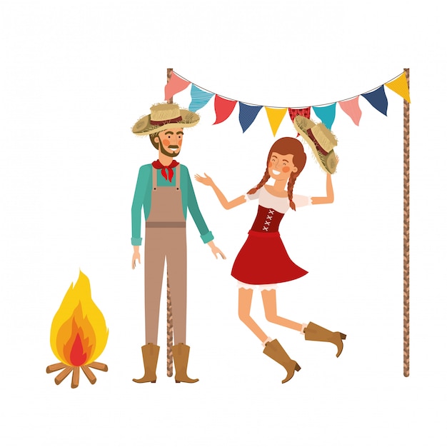 Farmers couple dancing with straw hat
