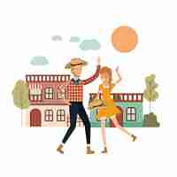 Free vector farmers couple dancing