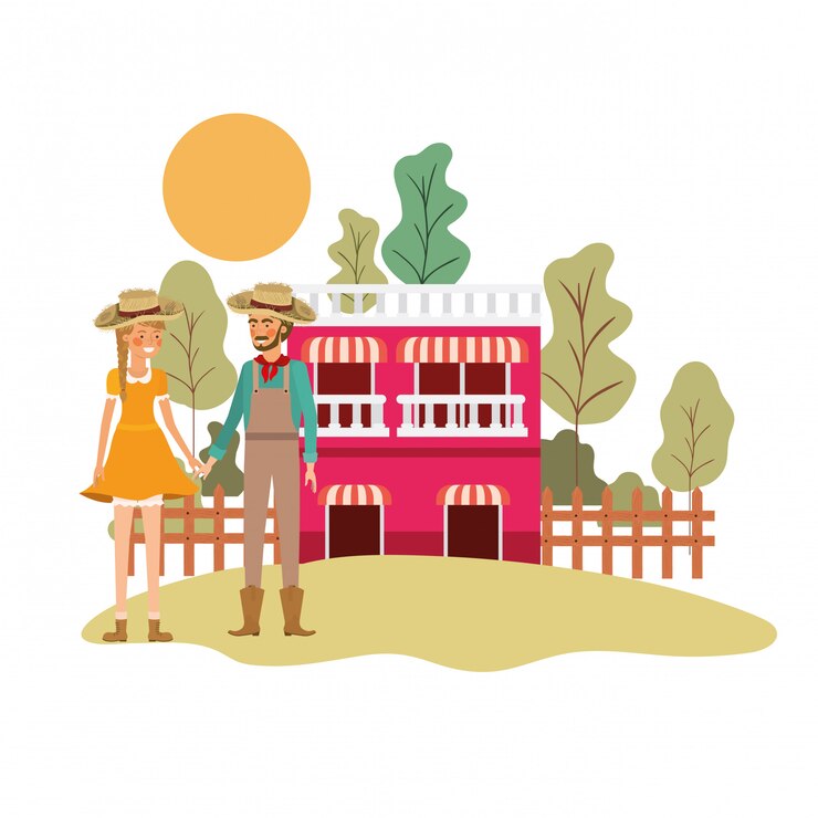 Free Vector farmers couple talking 