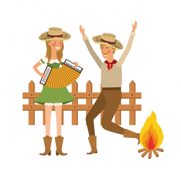 Free vector farmers couple with musical instrument