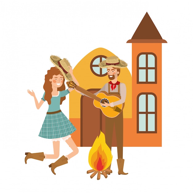 Free vector farmers couple with musical instrument