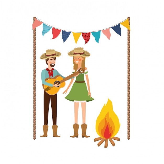 Free vector farmers couple with musical instrument