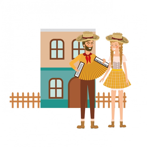 Free vector farmers couple with musical instrument