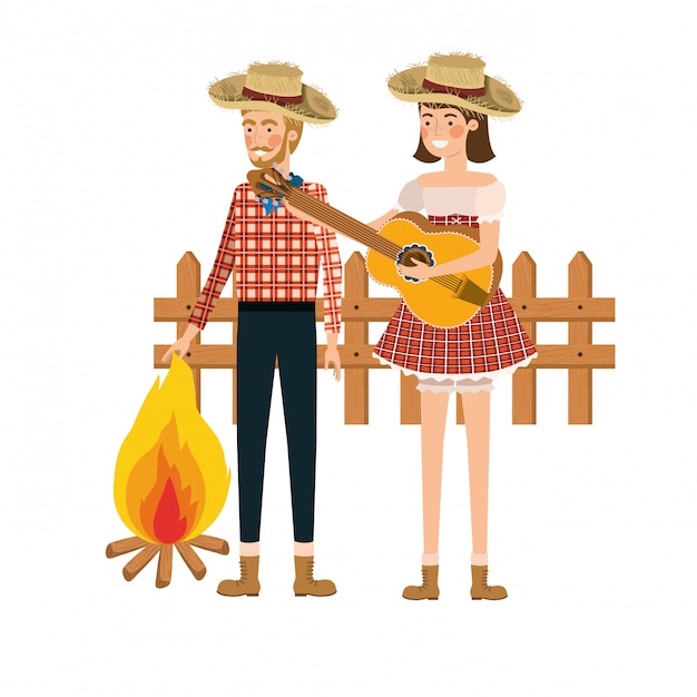 Free vector farmers couple with musical instrument