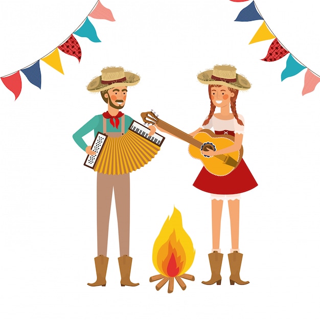 Free vector farmers couple with musical instruments