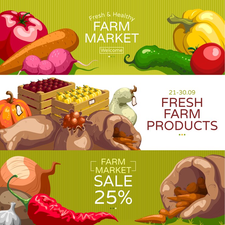 Free Vector farmers market horizontal banners set