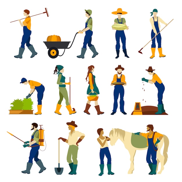 Free vector farmers at work flat character set