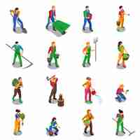 Free vector farmers at work isometric icons set