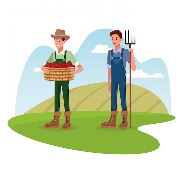 farmers working in farm cartoons