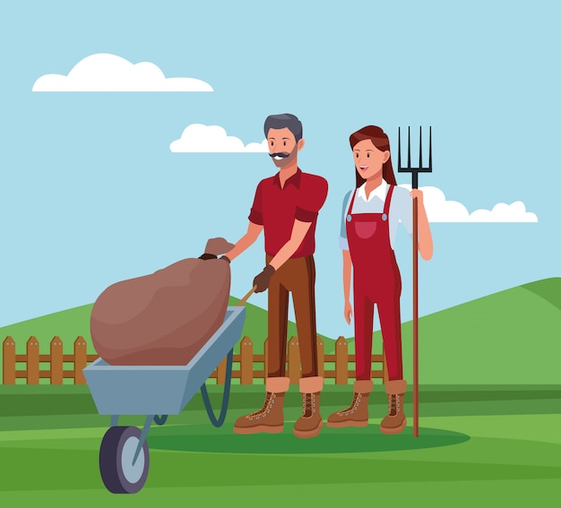 Free vector farmers working in farm cartoons