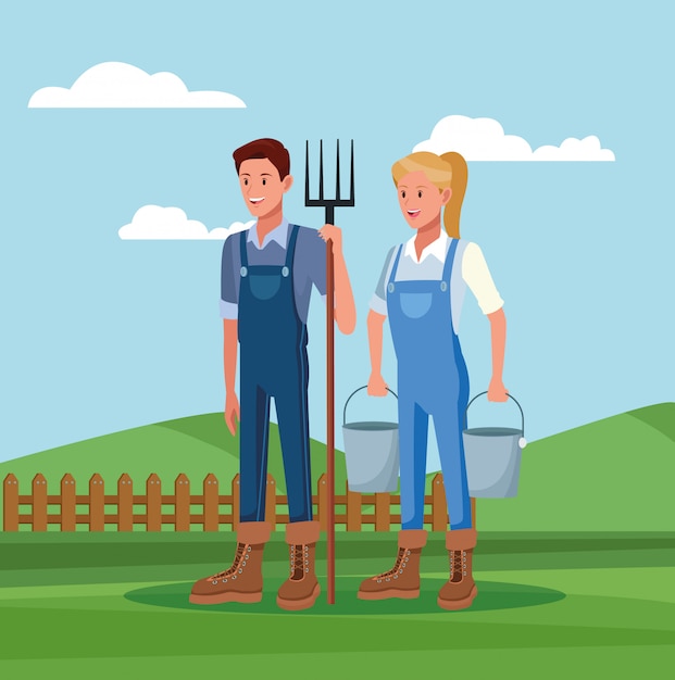 Free vector farmers working in farm cartoons