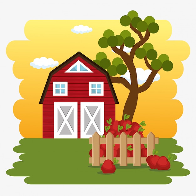 Free vector farmhouse in the farm scene