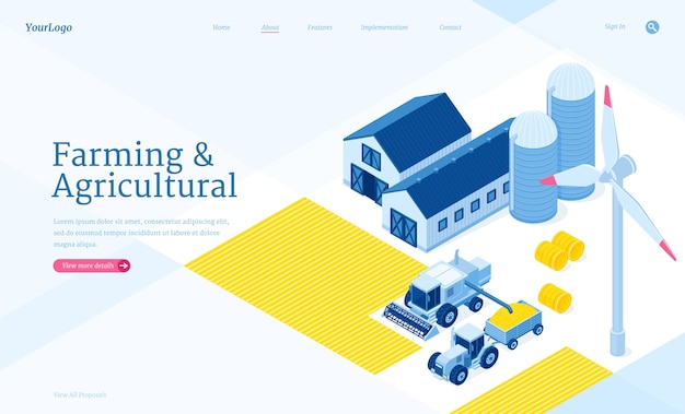 Farming and agricultural isometric landing page