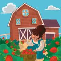 무료 벡터 딸기 수확 농업 개념