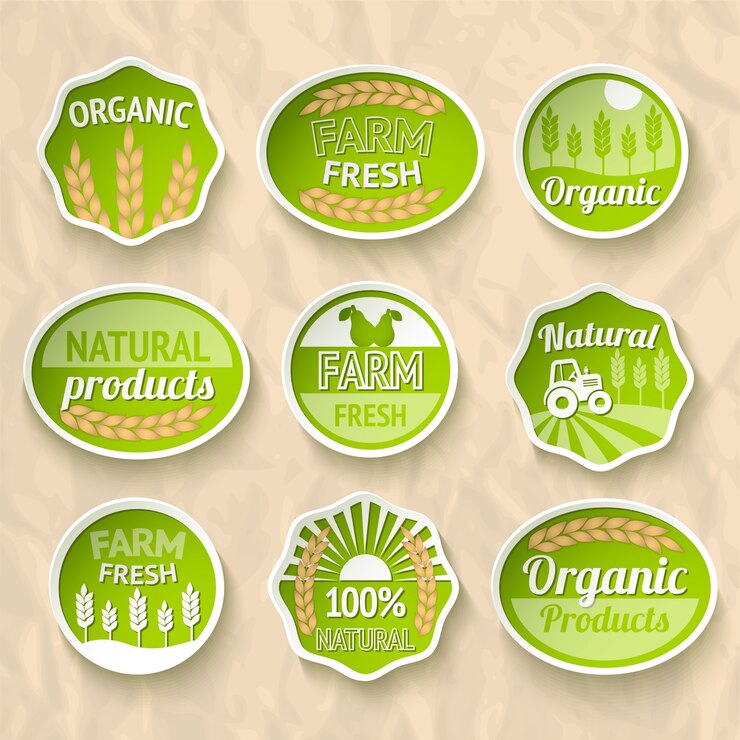 Free Vector farming harvesting and agriculture stickers set of natural organic fruits and vegetables vector illustration