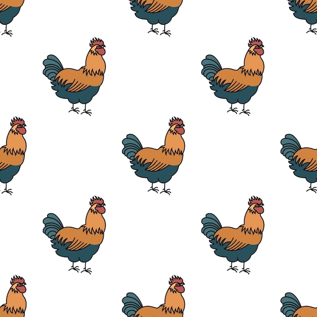 Free vector farming seamless pattern rooster