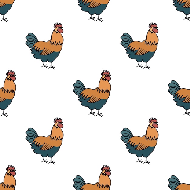 Free vector farming seamless pattern rooster