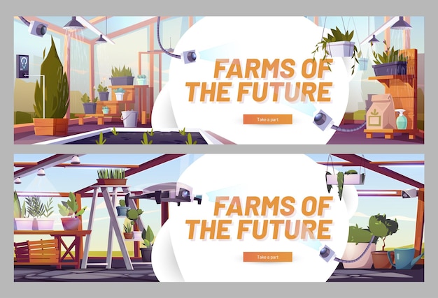 Free vector farms of the future cartoon web banners