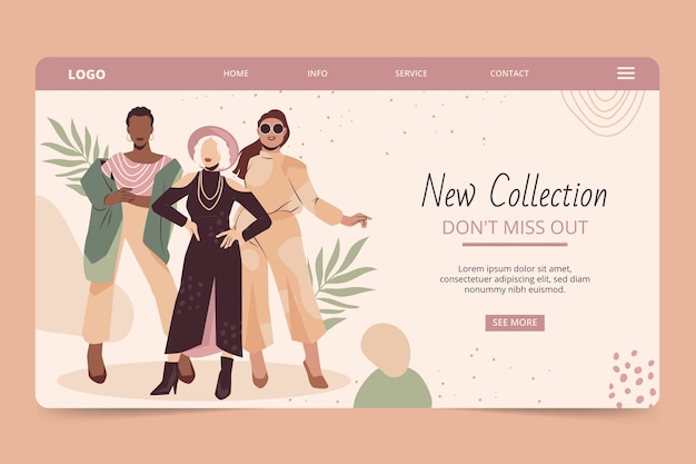無料ベクター ファッションとスタイルのランディング ページ テンプレート