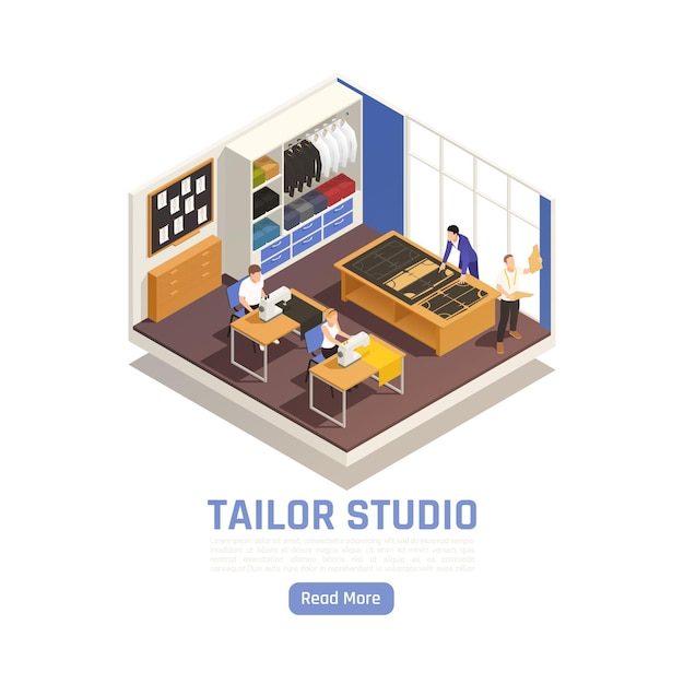 Free vector fashion atelier haute couture studio interior isometric